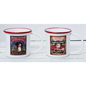 New Victorian Trading Co Cups Of Christmas Cheer Enameled Mug (Set Of 2)